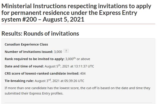加拿大移民：快速通道第200次邀请分数404只邀CEC，本轮暴涨47分